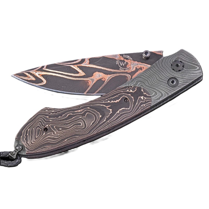 William Henry Folding Knife with Hand Forged Damascus and Carbon Fiber